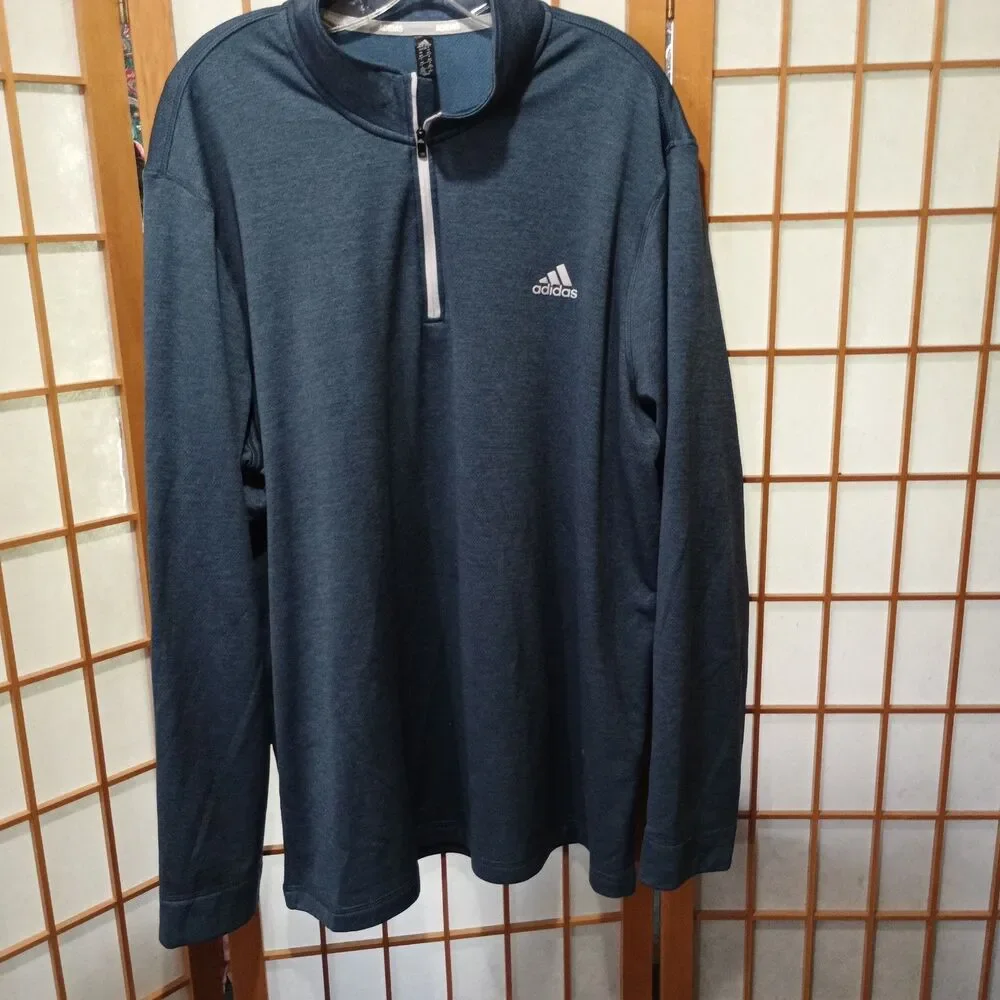 Adidas Golf 2XL Quarter Zip Pullover Blue Fleece Lined Performance Jacket